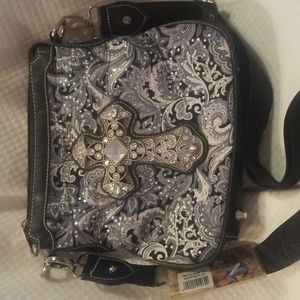 Montana West Bling Cross design Purse. NEW. Blue n Gray